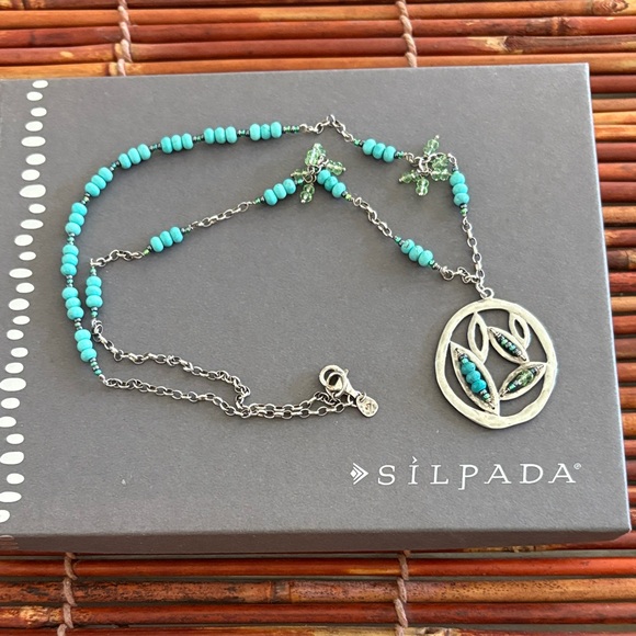Silpada Silver Necklace with Turquoise and Green Details